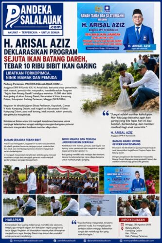 H. Arisal Aziz Deklarasikan Program Sejuta Ikan Batang Dareh, Tebar 10 Ribu Bibit Ikan Garing